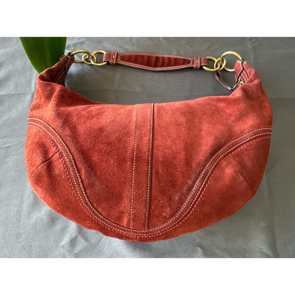 Coach Vintage Red Suede Shoulder Hobo Bag 10058 - Picture 4 of 10
